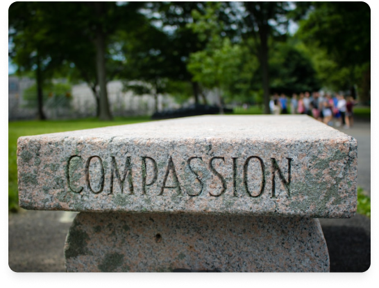 A bench with compassion etched in the stone