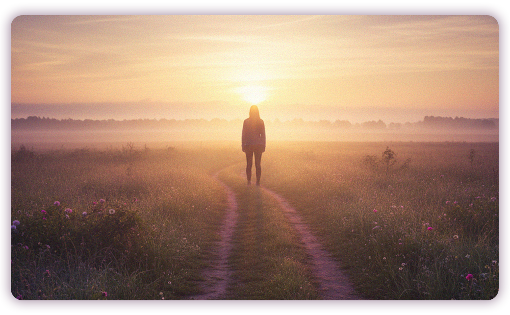 A silhouette of a woman in a field