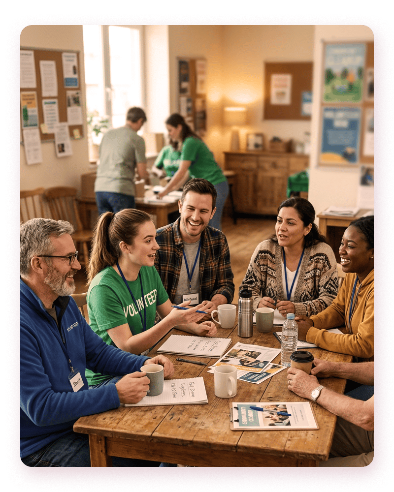 volunteers meeting at a table